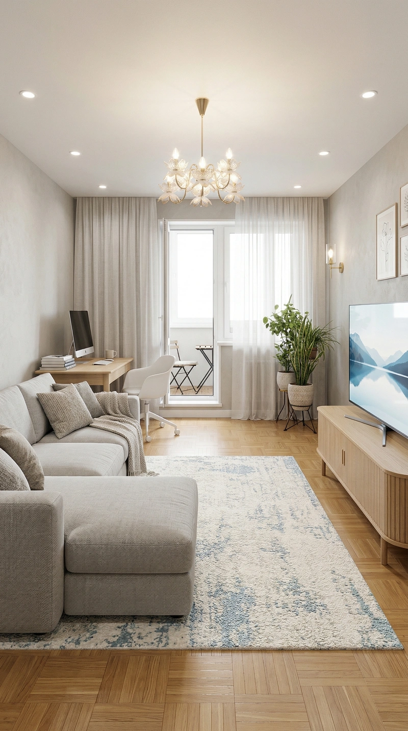 Дизайн гостиной в стиле Сканди — фото интерьера от нейросети RoomGPT