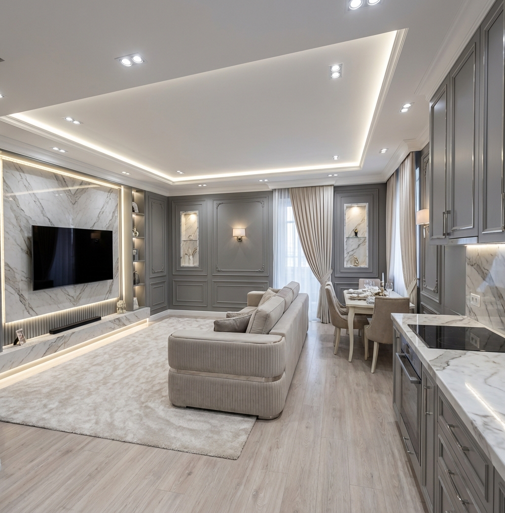 Дизайн гостиной в стиле Классика — фото интерьера от нейросети RoomGPT