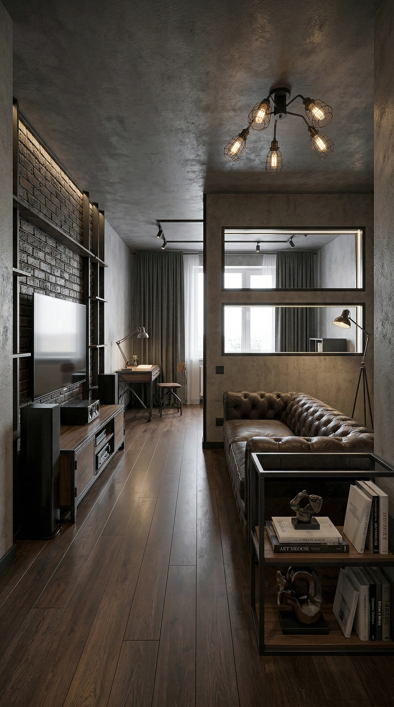 Дизайн гостиной в стиле Лофт — фото интерьера от нейросети RoomGPT