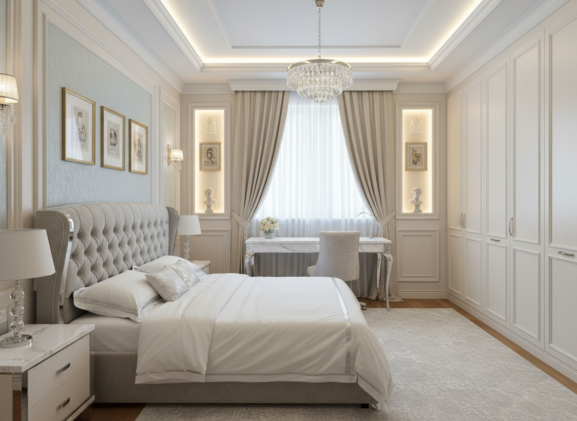 Дизайн спальни в стиле Классика — фото интерьера от нейросети RoomGPT