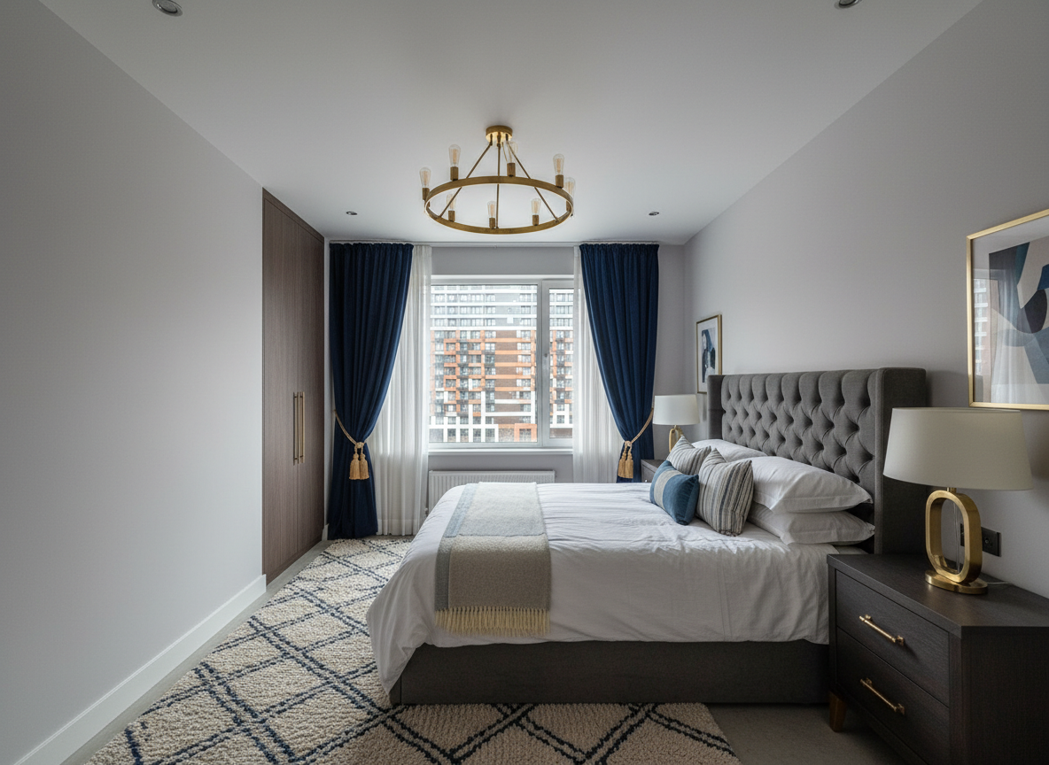 Дизайн спальни в стиле Британский — фото интерьера от нейросети RoomGPT