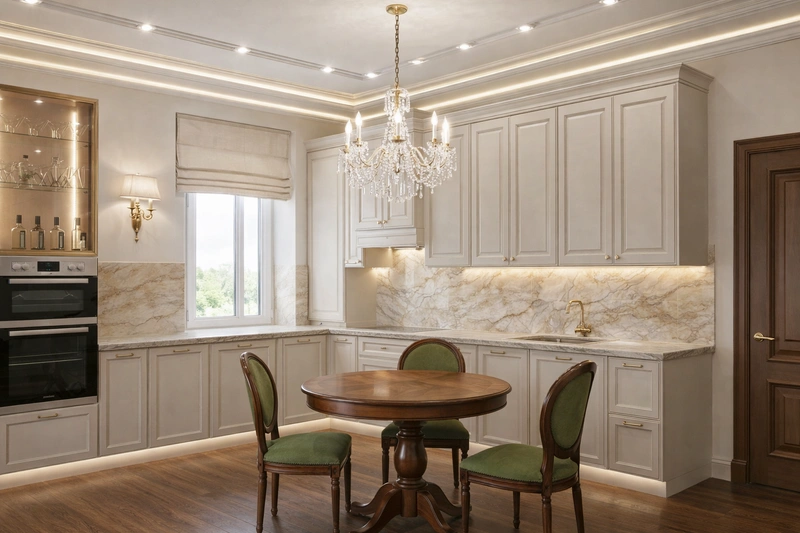 Дизайн кухни в стиле Неоклассика — фото интерьера от нейросети RoomGPT