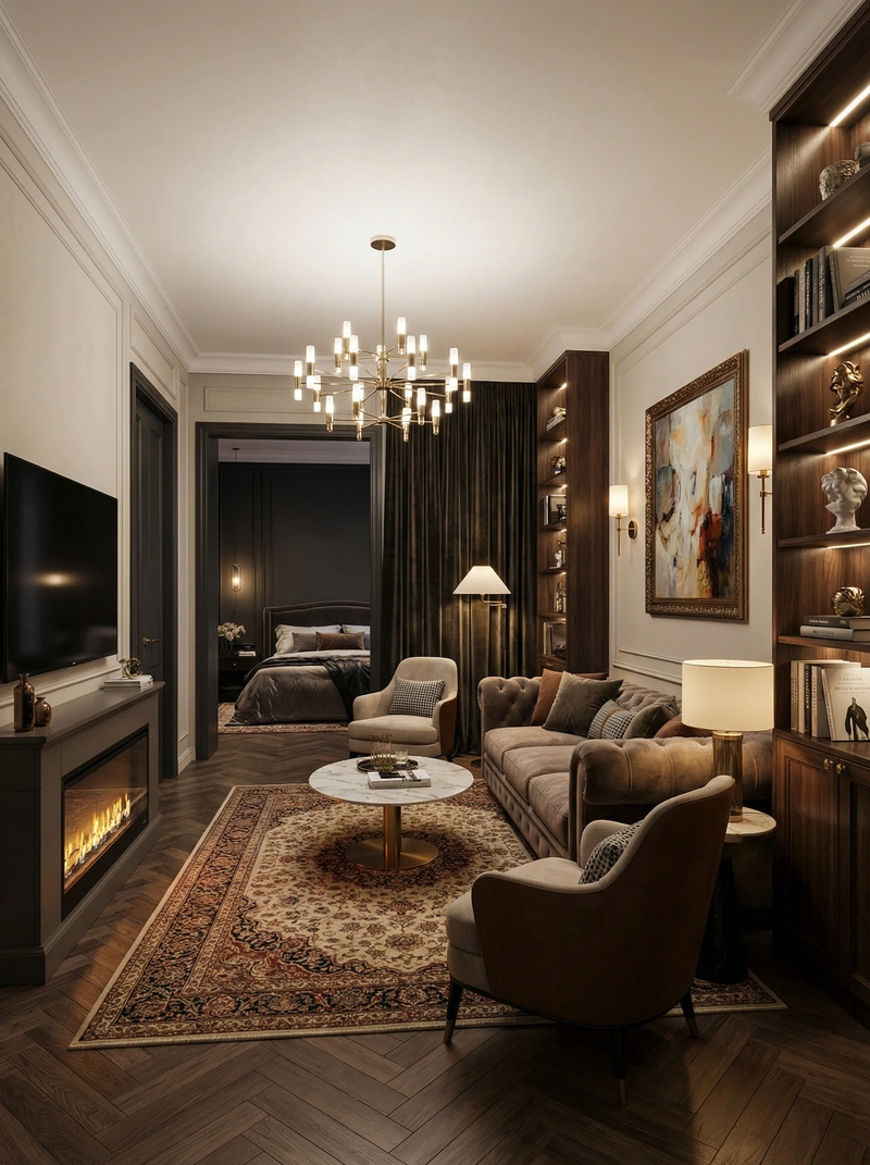 Дизайн интерьера в стиле Классика — Гостиная от нейросети RoomGPT