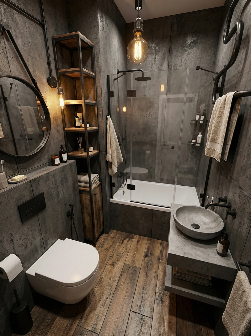 Дизайн интерьера в стиле Лофт — Ванная от нейросети RoomGPT