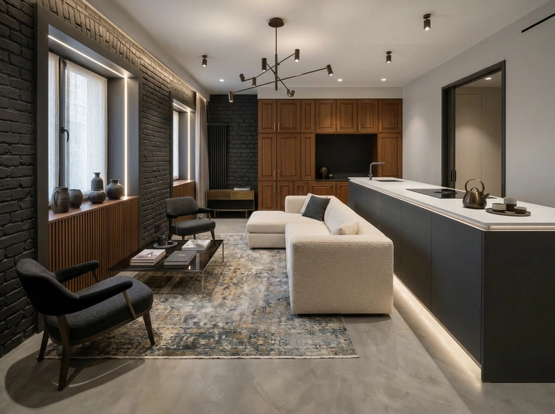 Дизайн гостиной в стиле Контемпорари — фото интерьера от нейросети RoomGPT