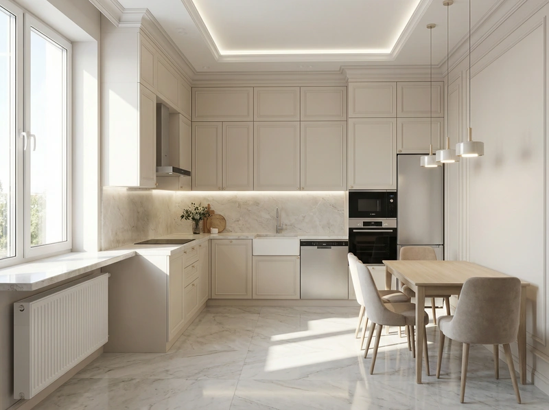 Дизайн интерьера в стиле Классика — Кухня от нейросети RoomGPT