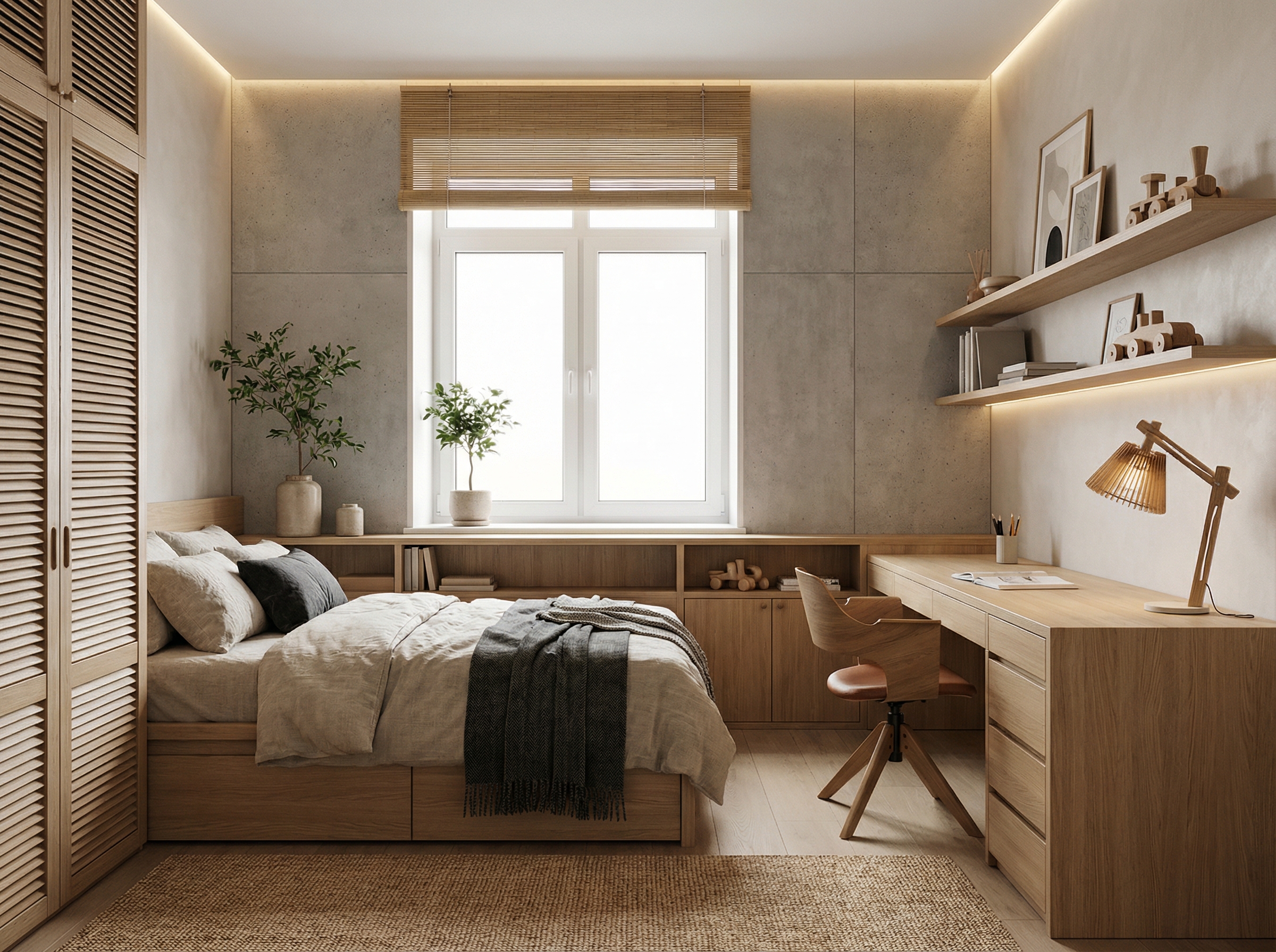 Дизайн детской в стиле Japandi — фото интерьера от нейросети RoomGPT