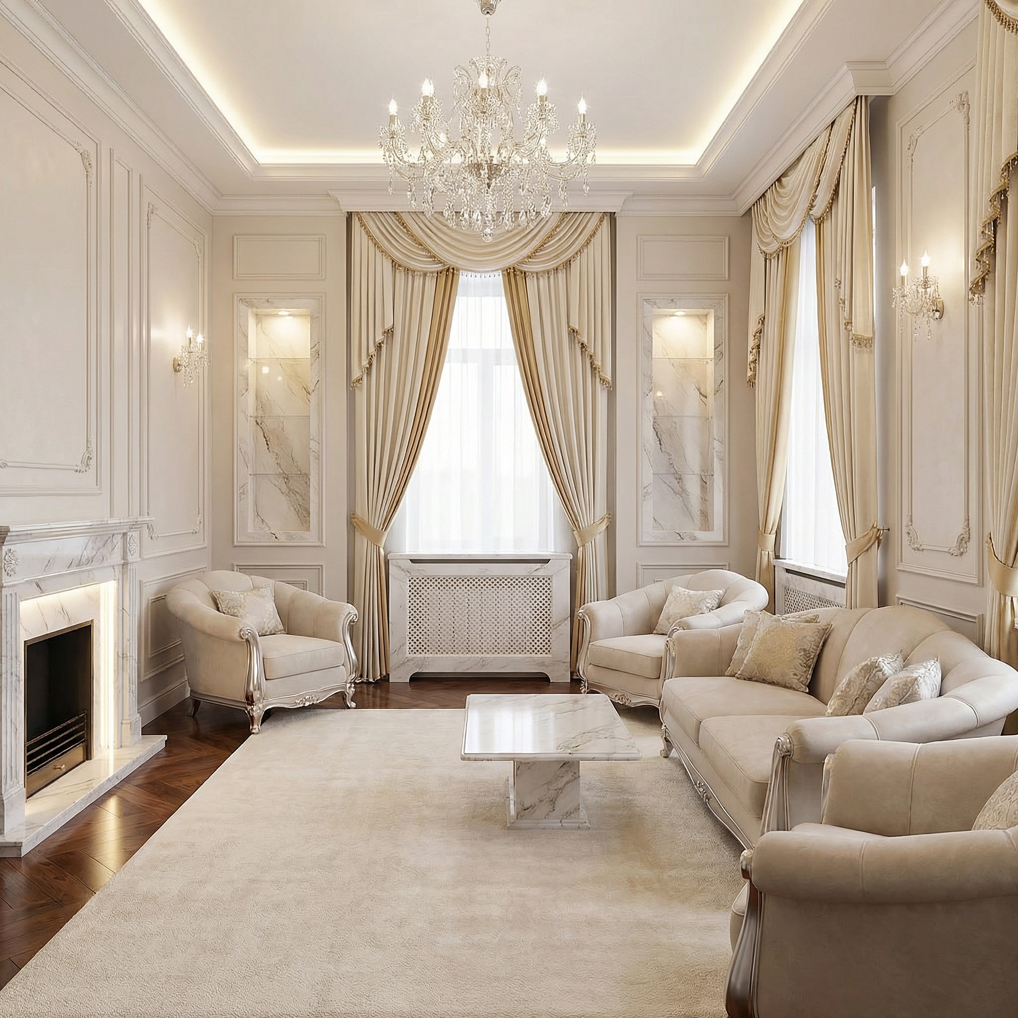 Дизайн гостиной в стиле Классика — фото интерьера от нейросети RoomGPT
