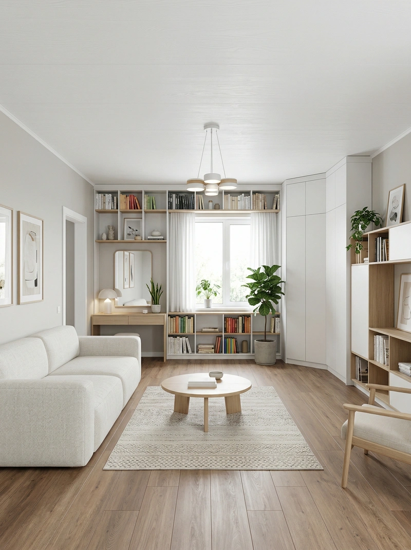 Дизайн гостиной в стиле Сканди — фото интерьера от нейросети RoomGPT