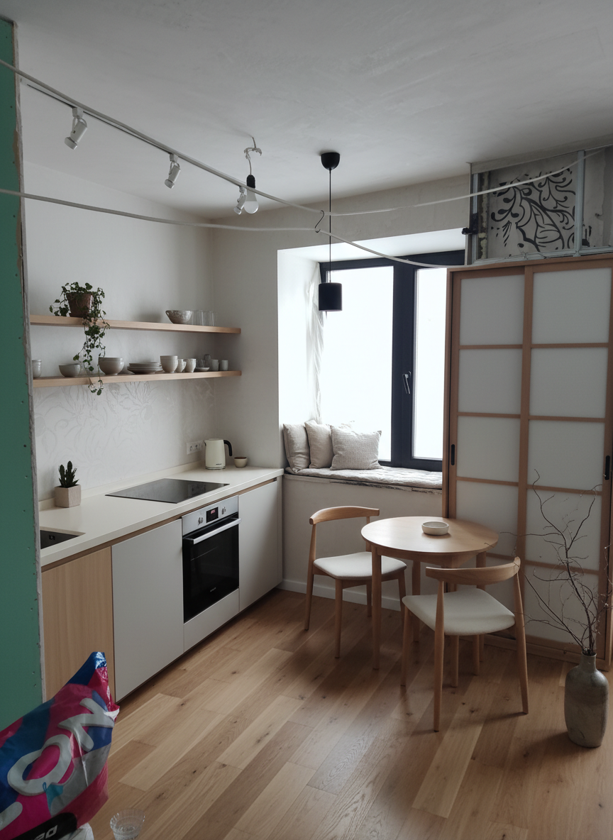 Дизайн кухни в стиле Japandi — фото интерьера от нейросети RoomGPT