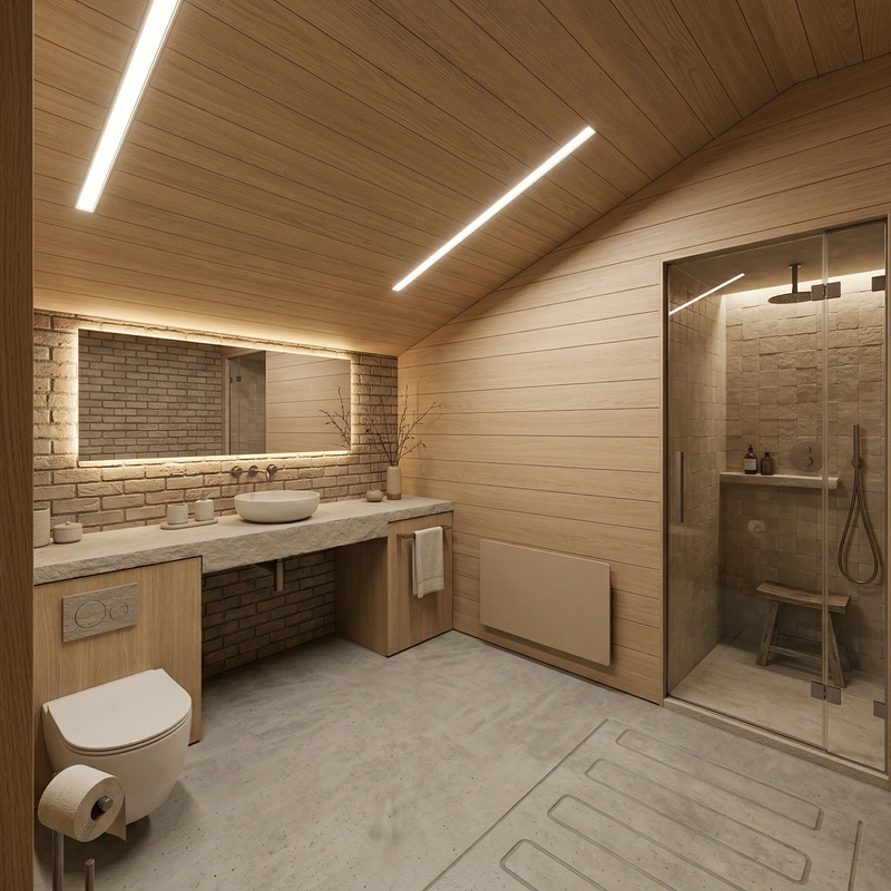 Дизайн ванной в стиле Japandi — фото интерьера от нейросети RoomGPT