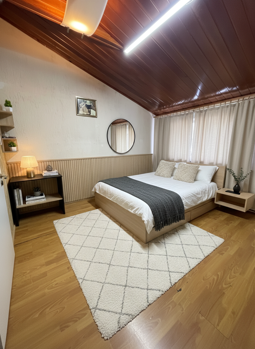 Дизайн спальни в стиле Сканди — фото интерьера от нейросети RoomGPT