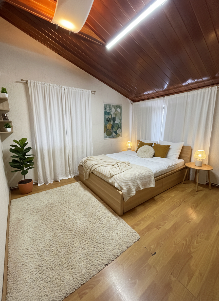 Дизайн спальни в стиле Хюгге — фото интерьера от нейросети RoomGPT