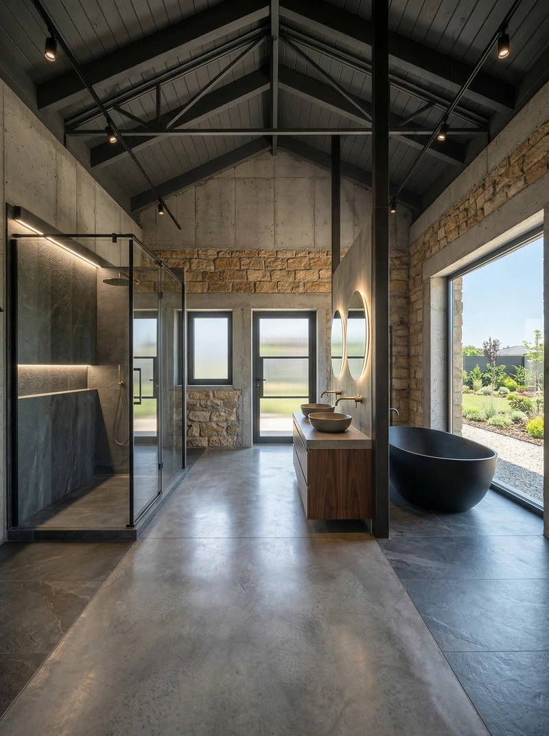 Дизайн ванной в стиле Лофт — фото интерьера от нейросети RoomGPT