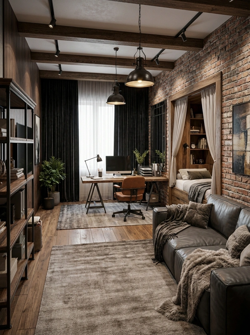 Дизайн интерьера в стиле Лофт — Спальня от нейросети RoomGPT