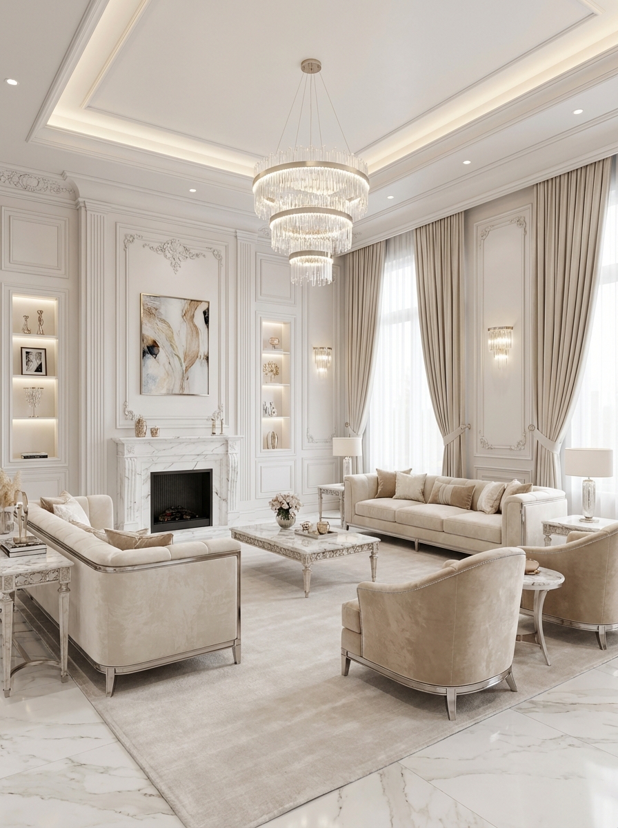 Дизайн гостиной в стиле Классика — фото интерьера от нейросети RoomGPT