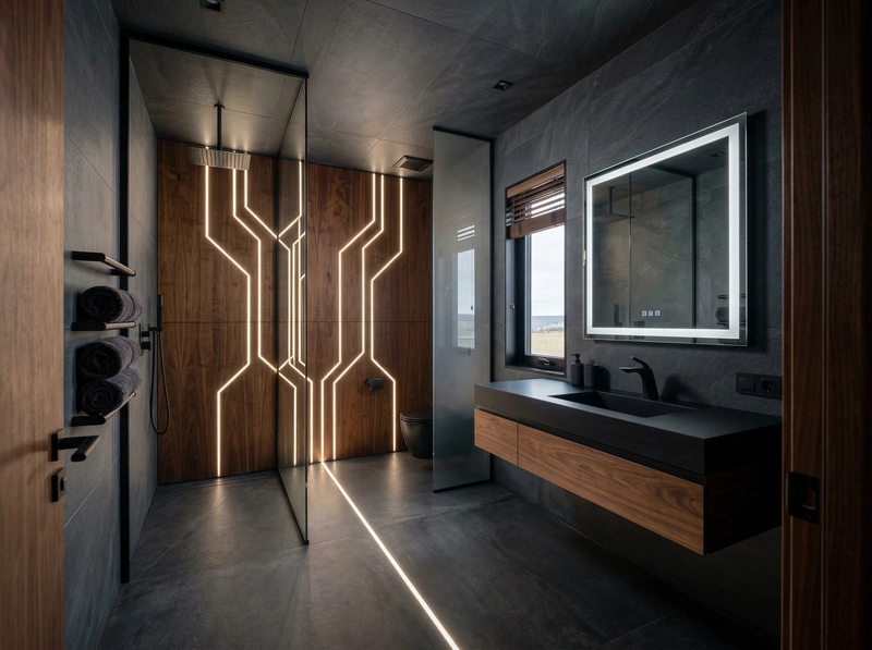 Дизайн интерьера в стиле Блэктэк — Ванная от нейросети RoomGPT