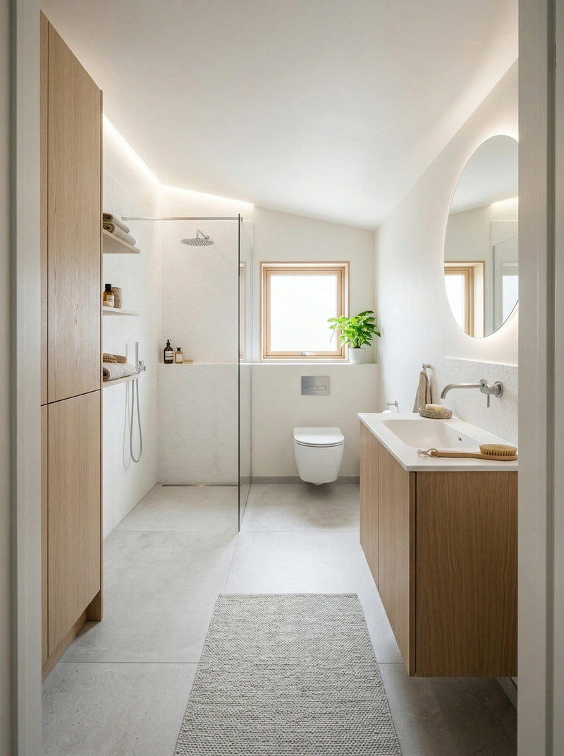 Дизайн ванной в стиле Сканди — фото интерьера от нейросети RoomGPT