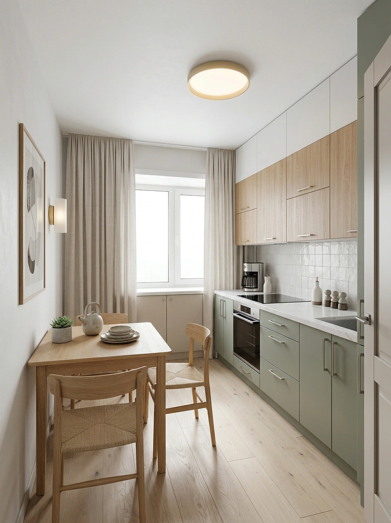 Дизайн кухни в стиле Сканди — фото интерьера от нейросети RoomGPT