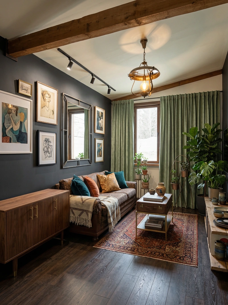 Дизайн интерьера в стиле Эклектика — Гостиная от нейросети RoomGPT