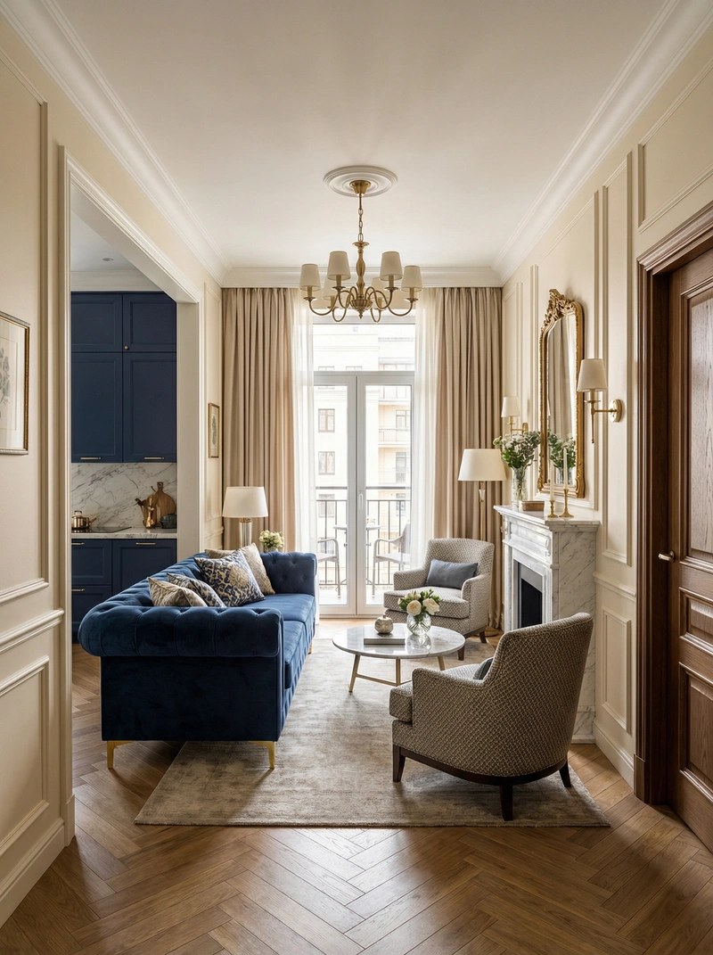 Дизайн интерьера в стиле Классика — Гостиная от нейросети RoomGPT