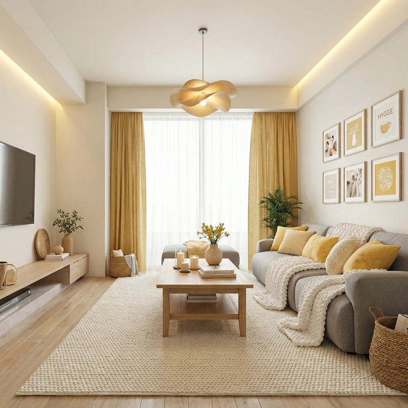 Дизайн интерьера в стиле Хюгге — Гостиная от нейросети RoomGPT