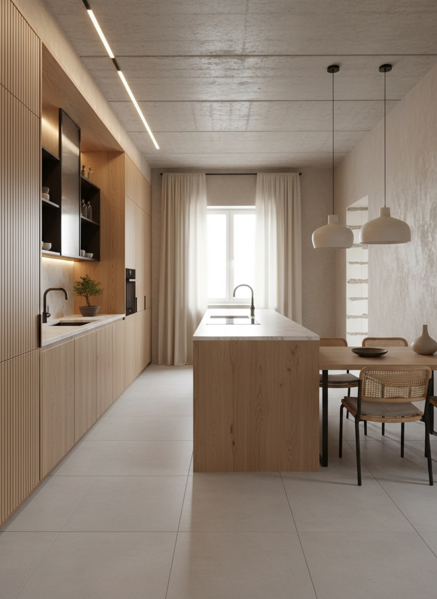 Дизайн кухни в стиле Japandi — фото интерьера от нейросети RoomGPT