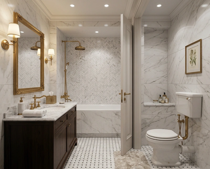 Дизайн ванной в стиле Классика — фото интерьера от нейросети RoomGPT
