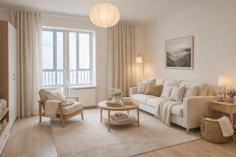 Дизайн интерьера в стиле Хюгге — Гостиная от нейросети RoomGPT