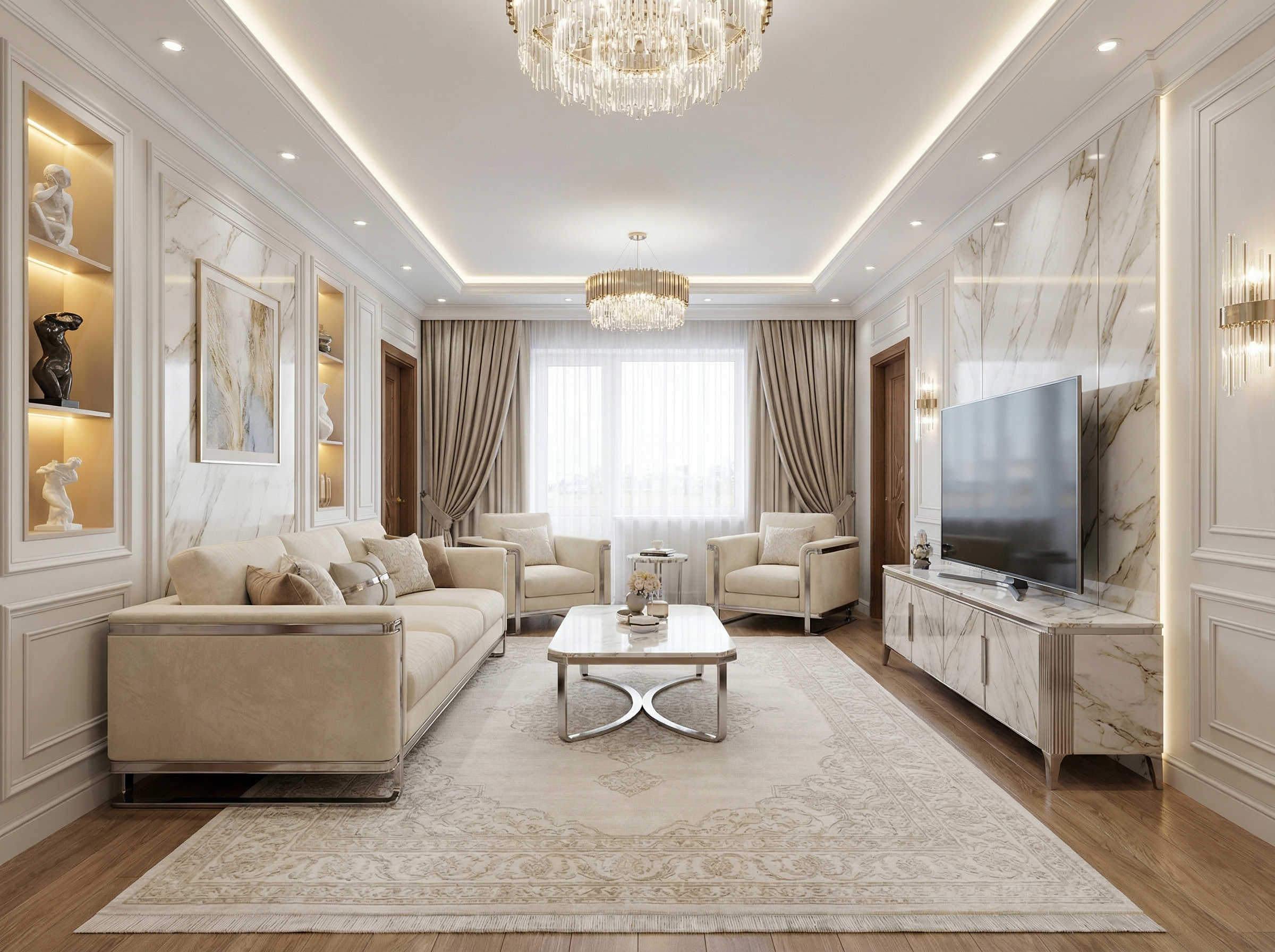 Дизайн гостиной в стиле Классика — фото интерьера от нейросети RoomGPT