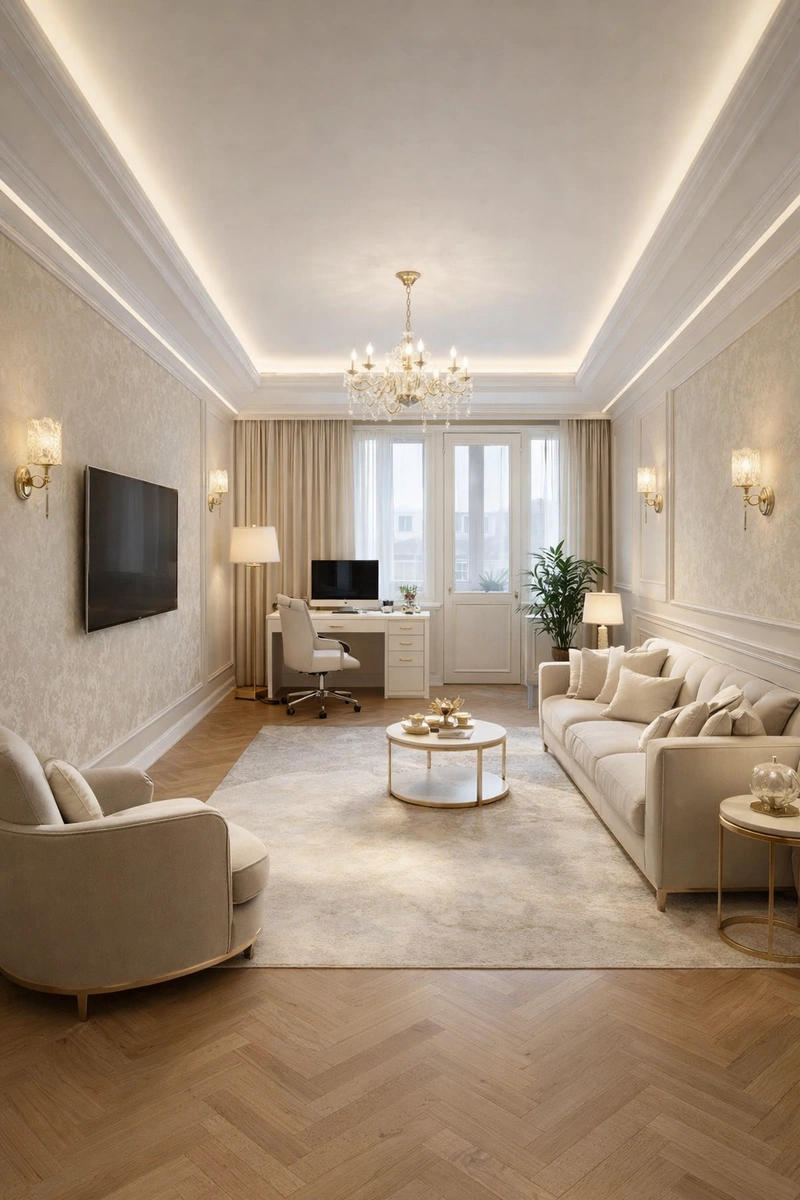 Дизайн гостиной в стиле Неоклассика — фото интерьера от нейросети RoomGPT
