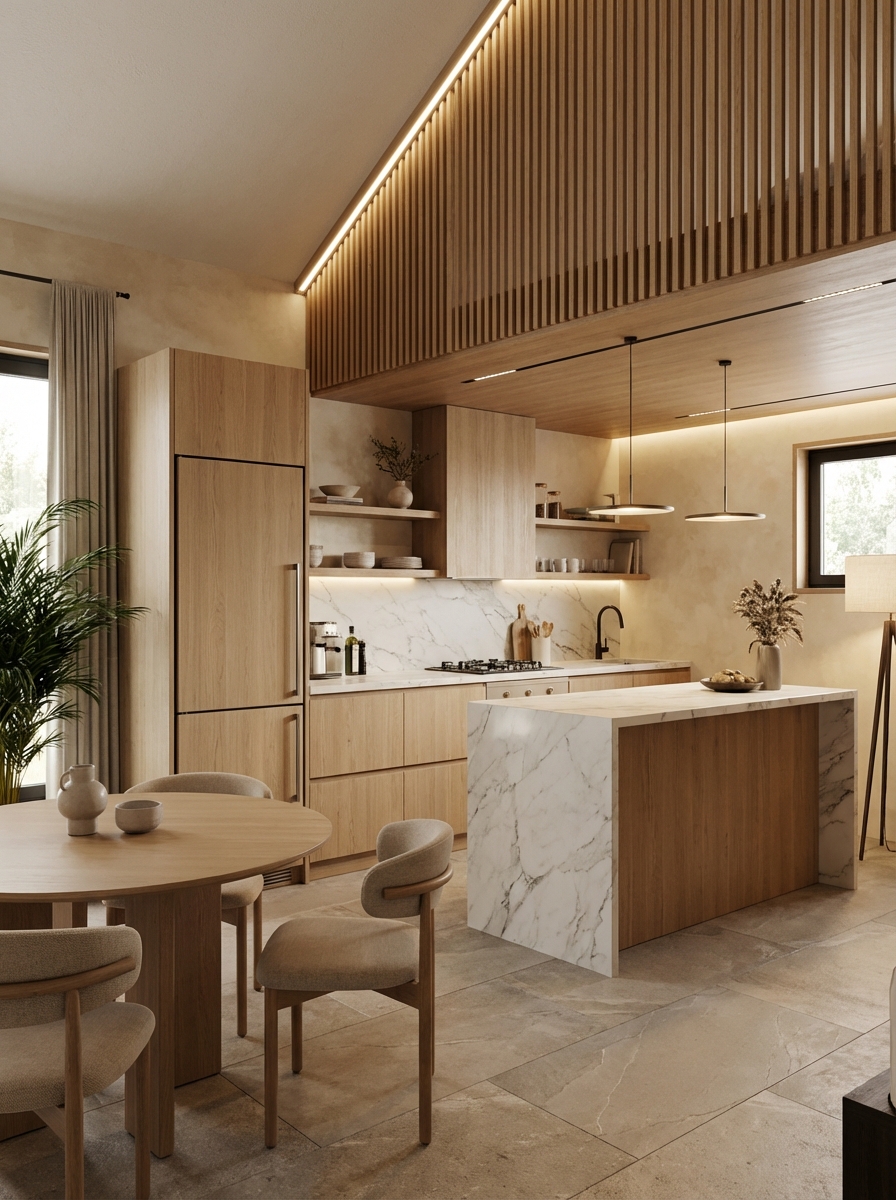 Дизайн гостиной в стиле Japandi — фото интерьера от нейросети RoomGPT