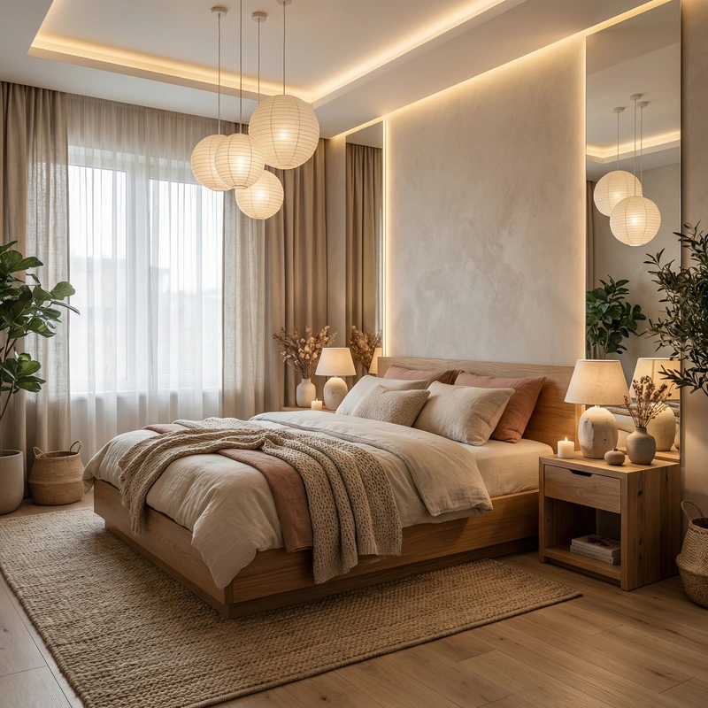 Дизайн спальни в стиле Japandi — фото интерьера от нейросети RoomGPT