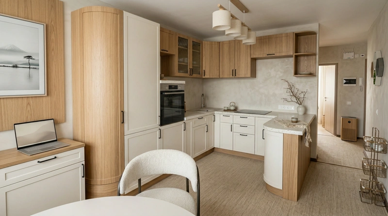 Дизайн кухни в стиле Japandi — фото интерьера от нейросети RoomGPT