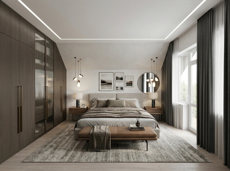 Дизайн спальни в стиле Контемпорари — фото интерьера от нейросети RoomGPT