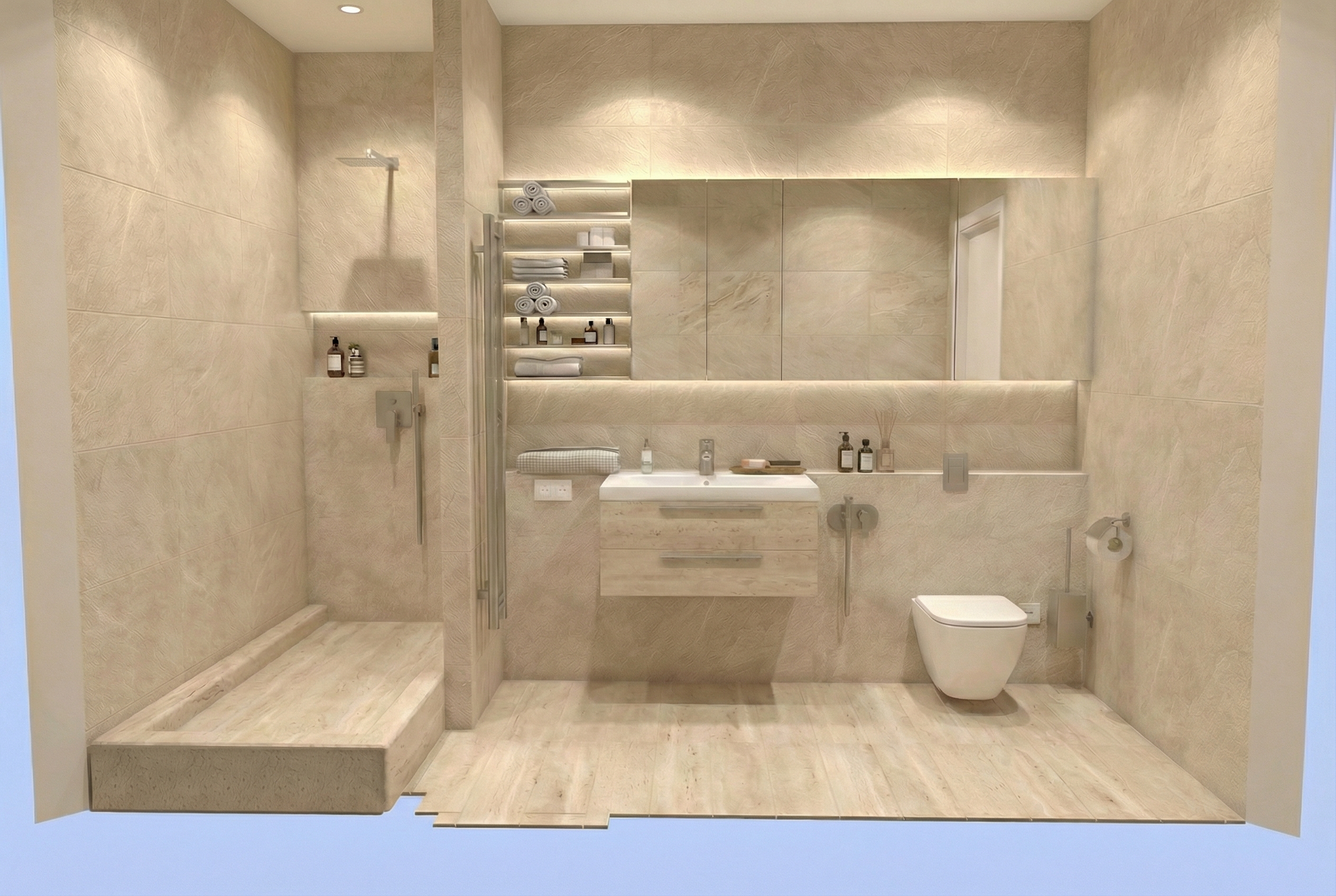 Дизайн ванной в стиле Минимализм — фото интерьера от нейросети RoomGPT