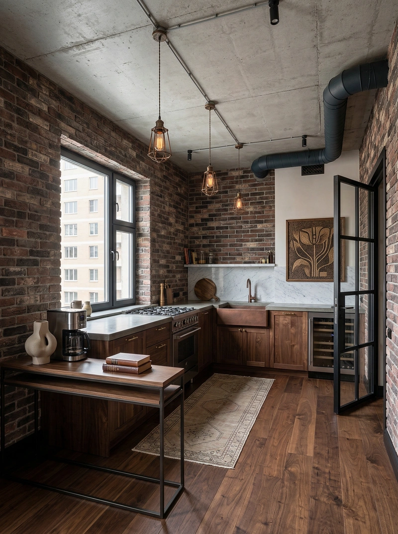 Дизайн интерьера в стиле Лофт — Кухня от нейросети RoomGPT