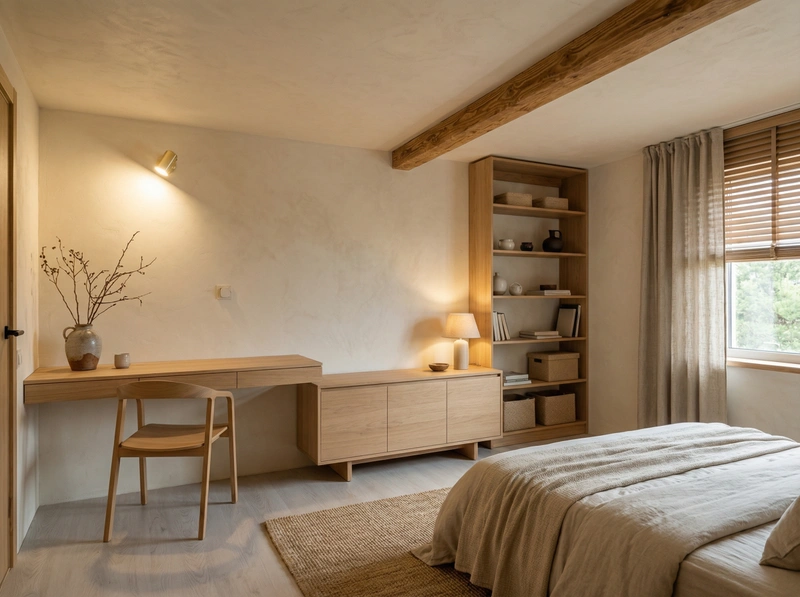 Дизайн спальни в стиле Japandi — фото интерьера от нейросети RoomGPT