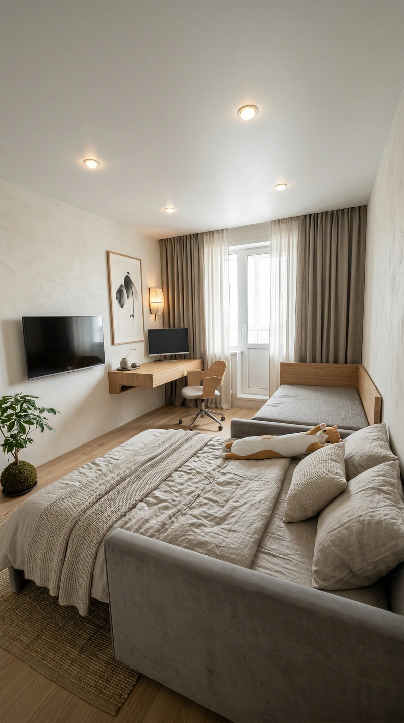 Дизайн спальни в стиле Japandi — фото интерьера от нейросети RoomGPT