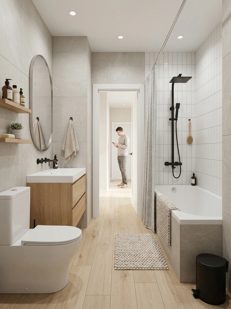 Дизайн ванной в стиле Сканди — фото интерьера от нейросети RoomGPT