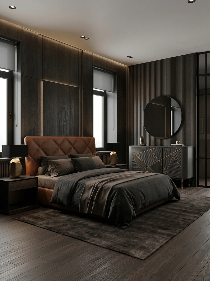 Дизайн спальни в стиле Блэктэк — фото интерьера от нейросети RoomGPT