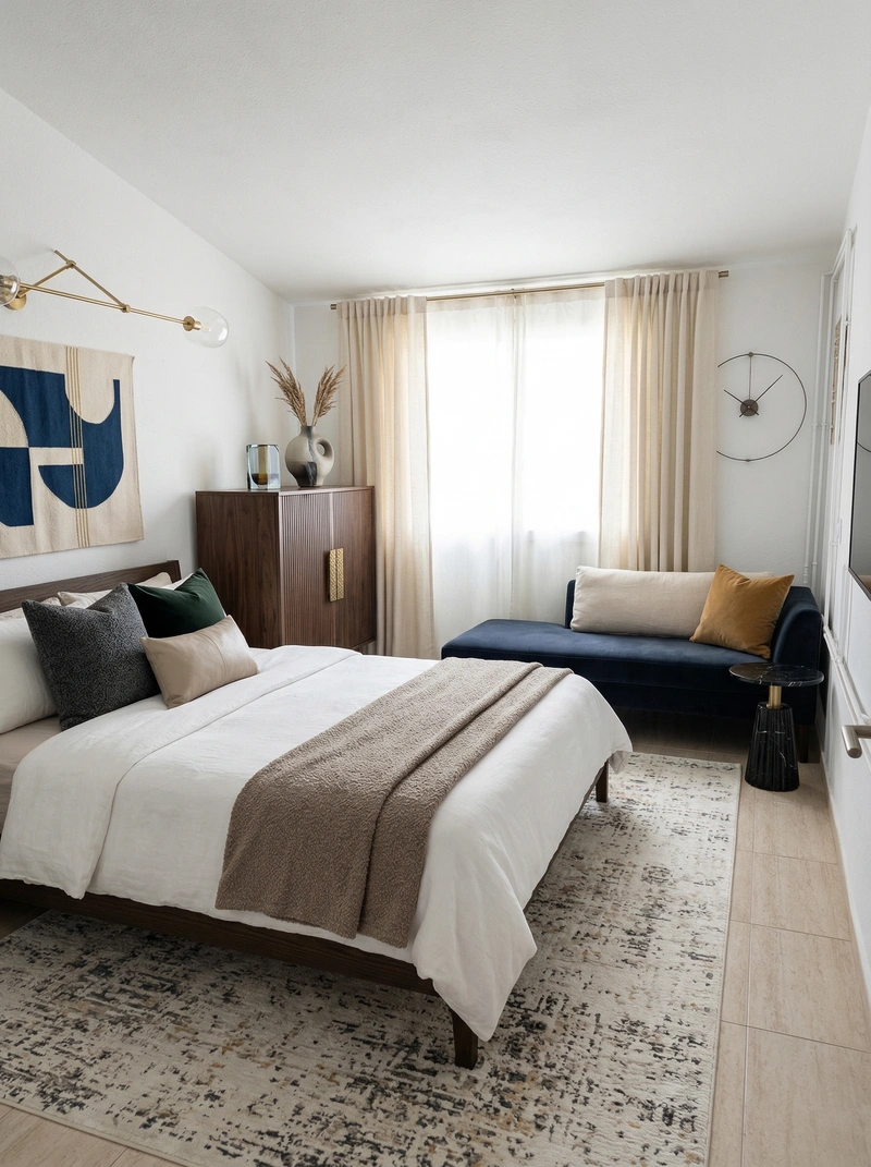 Дизайн спальни в стиле Контемпорари — фото интерьера от нейросети RoomGPT