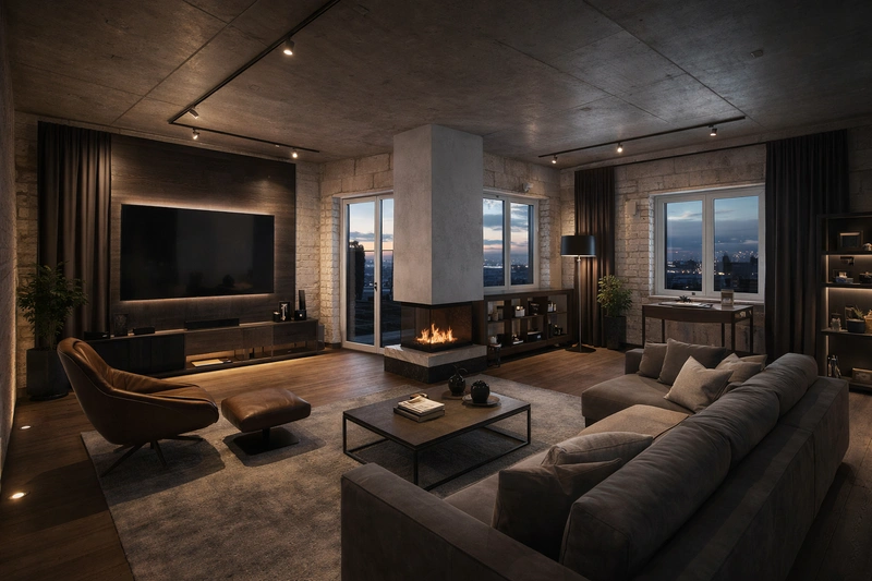 Дизайн гостиной в стиле Лофт — фото интерьера от нейросети RoomGPT