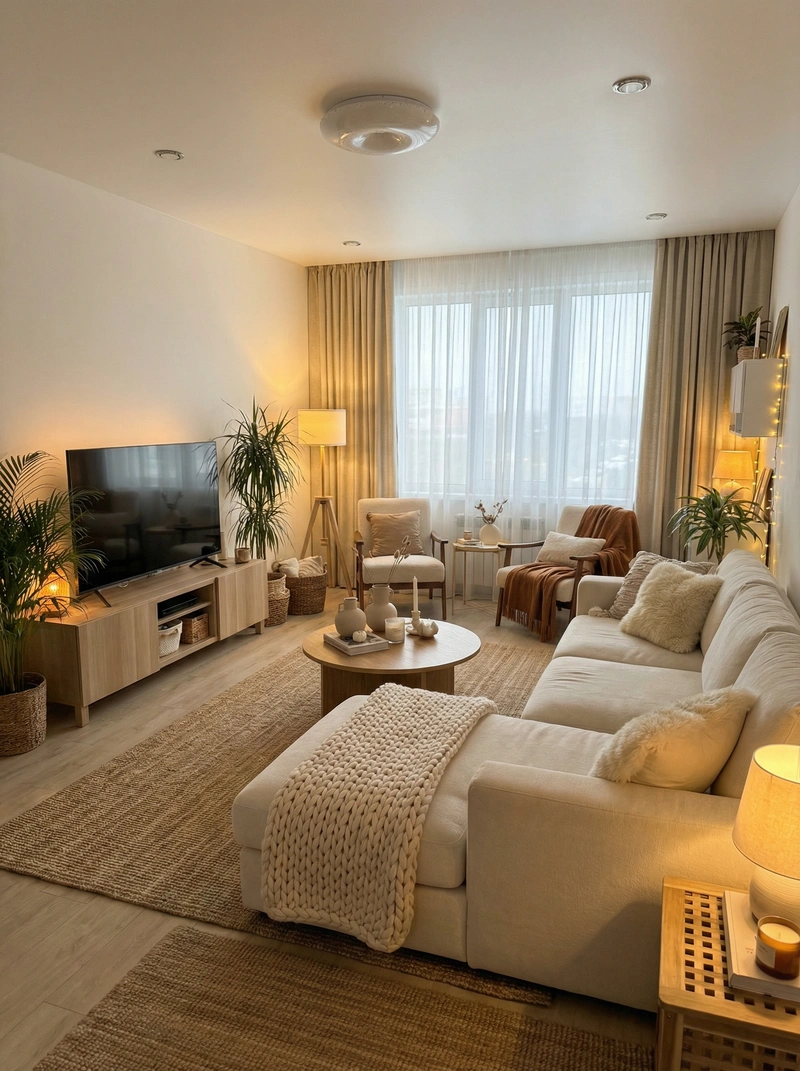 Дизайн интерьера в стиле Хюгге — Гостиная от нейросети RoomGPT