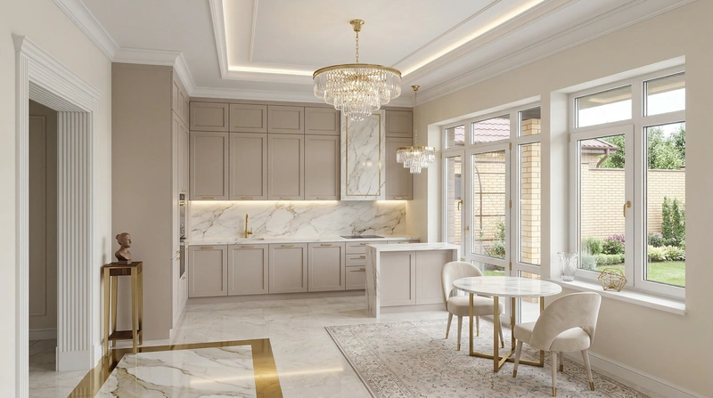 Дизайн кухни в стиле Неоклассика — фото интерьера от нейросети RoomGPT