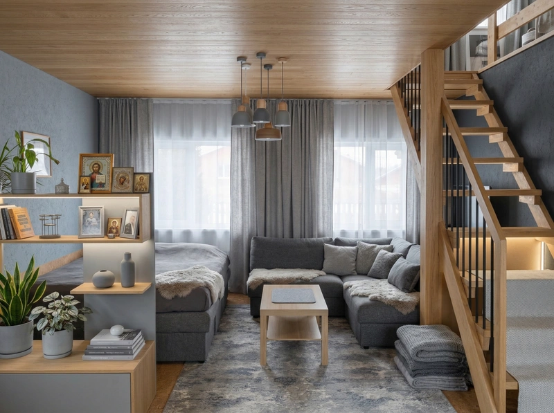 Дизайн гостиной в стиле Хюгге — фото интерьера от нейросети RoomGPT