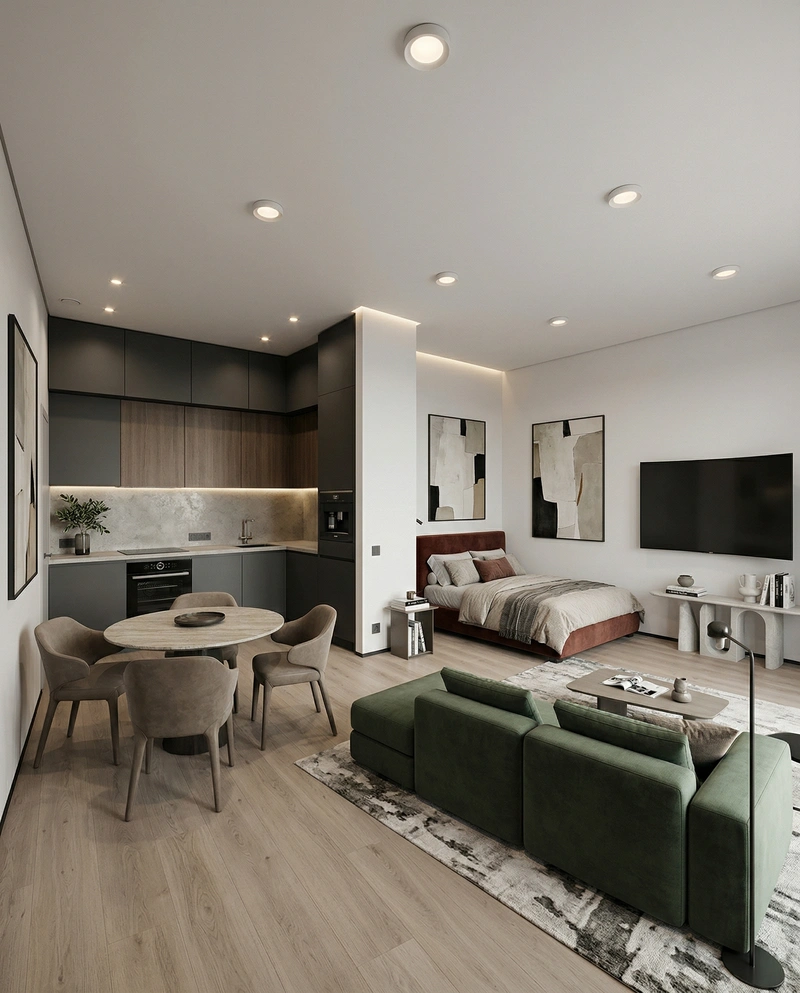 Дизайн спальни в стиле Контемпорари — фото интерьера от нейросети RoomGPT