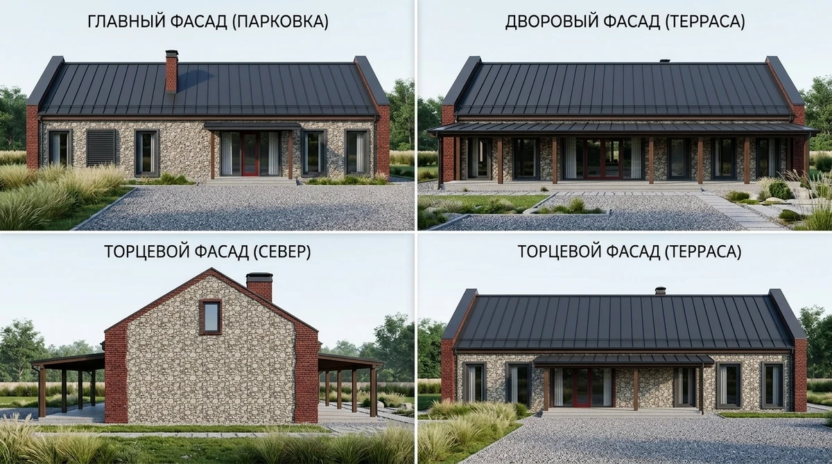 Дизайн фасада в стиле Барнхаус — фото фасада от нейросети RoomGPT