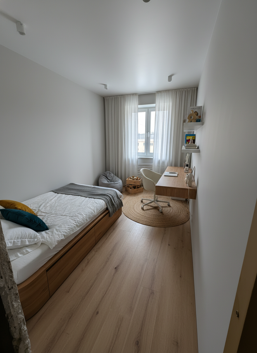 Дизайн детской в стиле Минимализм — фото интерьера от нейросети RoomGPT