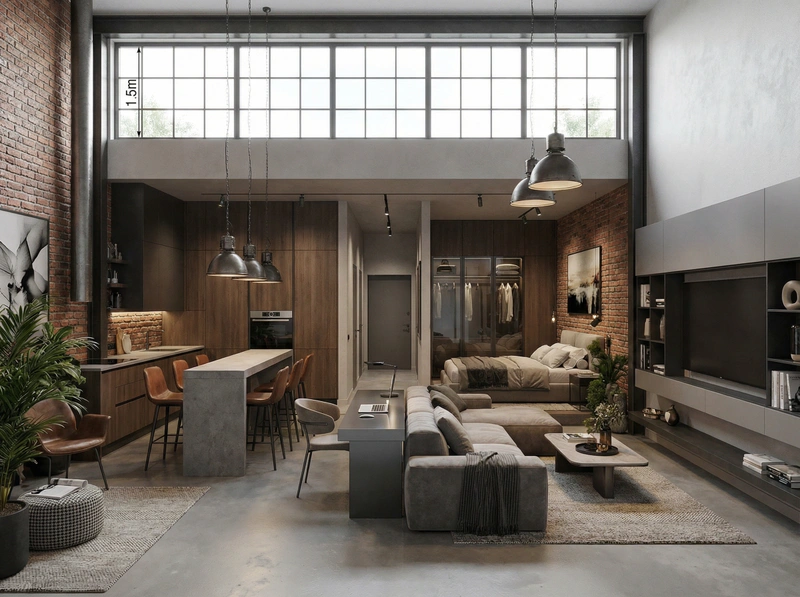 Дизайн интерьера в стиле Лофт — Гостиная от нейросети RoomGPT